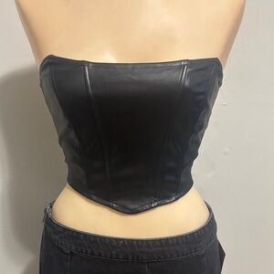 Black Faux Leather Corset Top